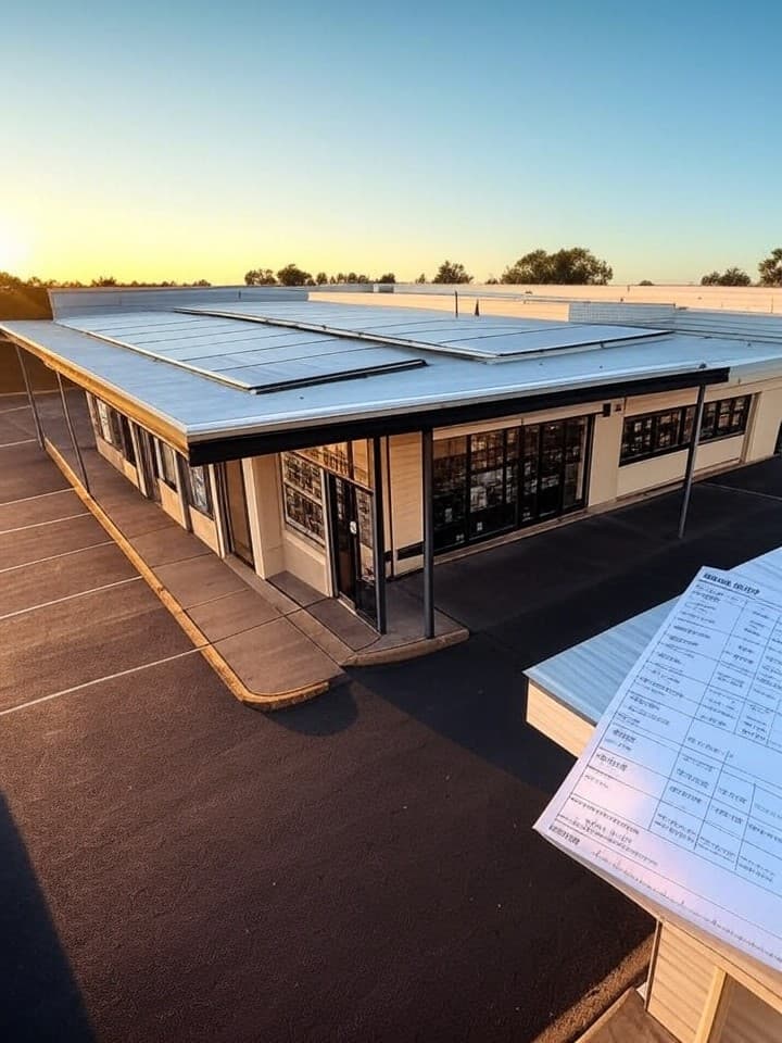 Solar panels installed on a commercial building rooftop