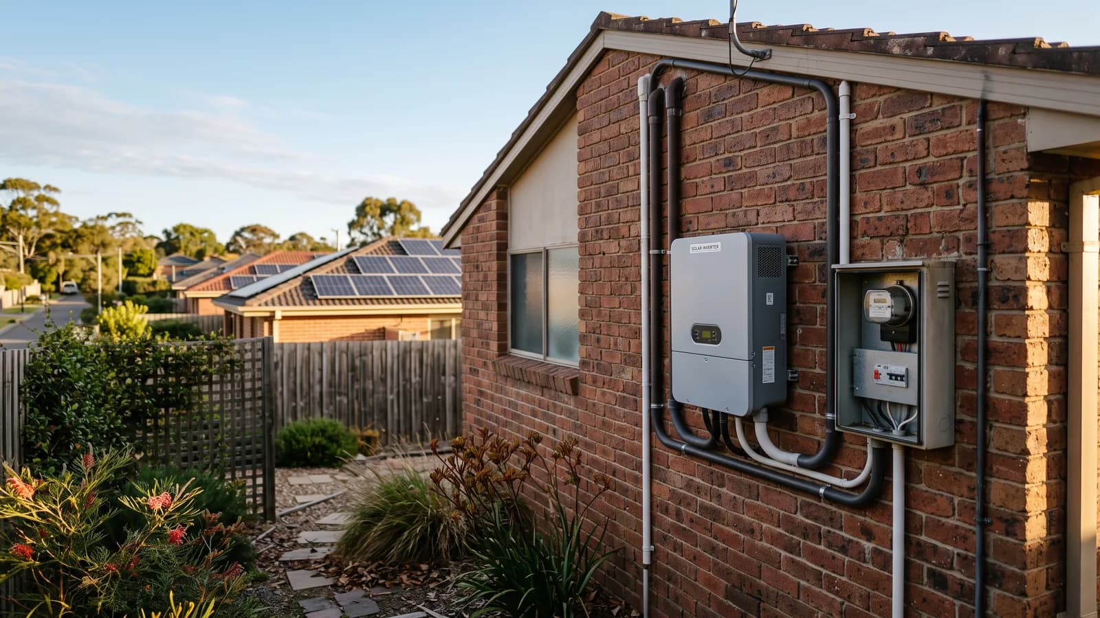 Rooftop solar across a Sydney suburb under a clear midday sky