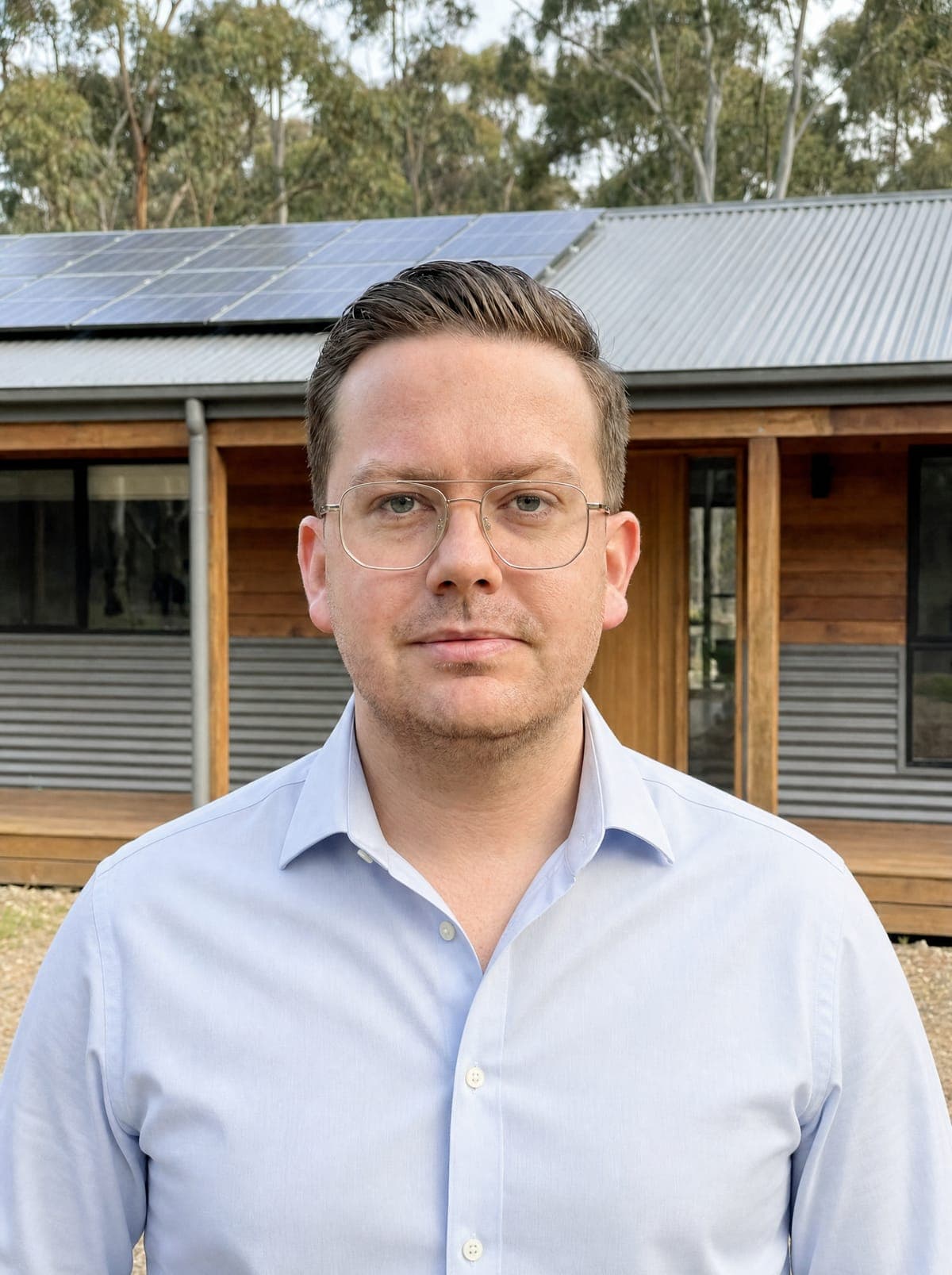 Andy McMaster at his off-grid solar and battery system